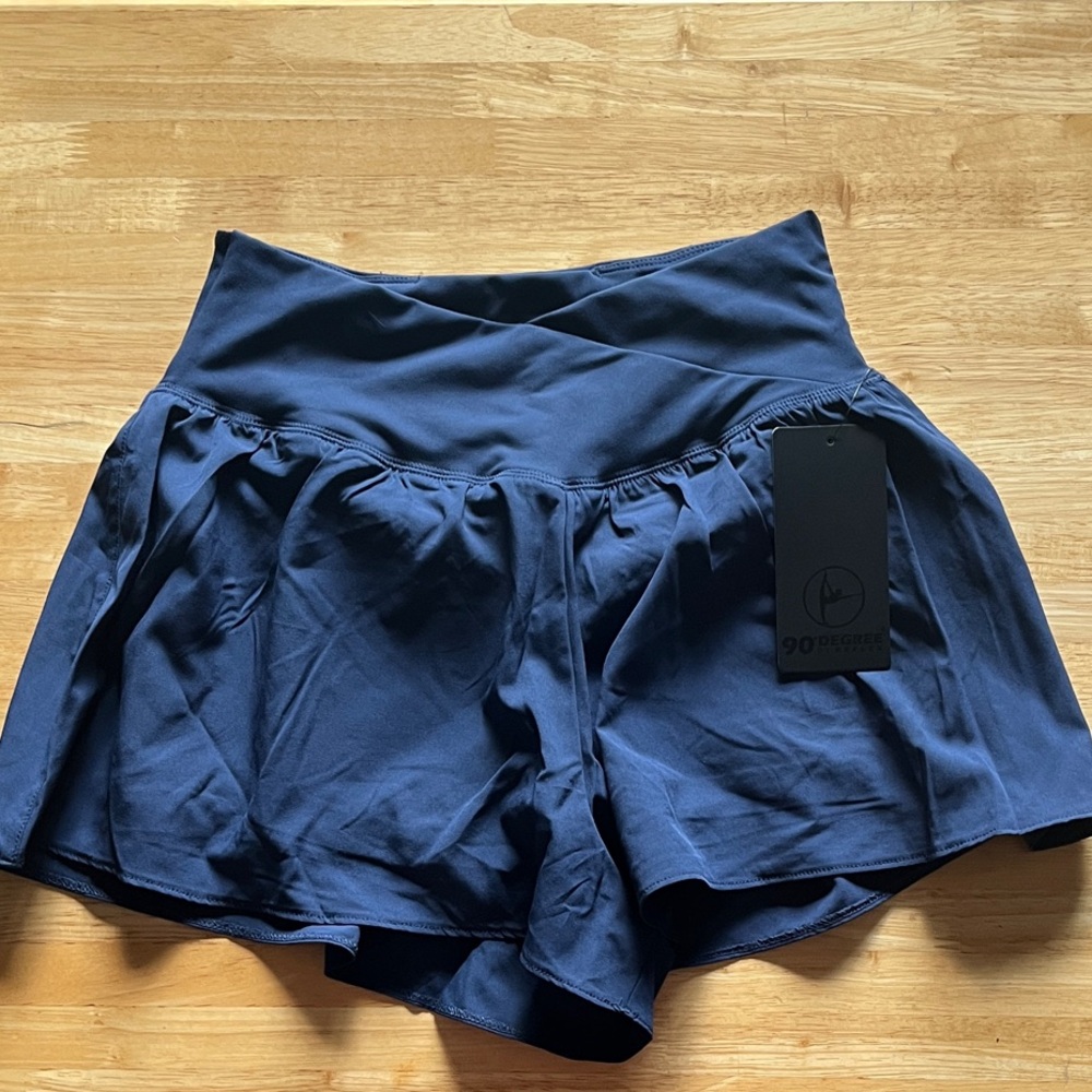 90 Degree By Reflex High Waist Navy Shorts
